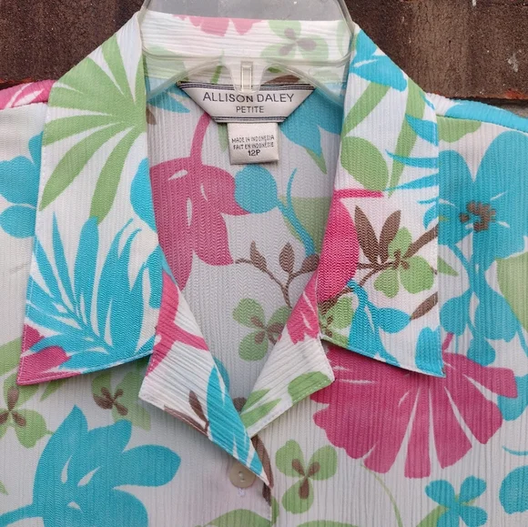 Allison Daley Petite Tropical Floral Blouse 12P - Picture 5 of 9